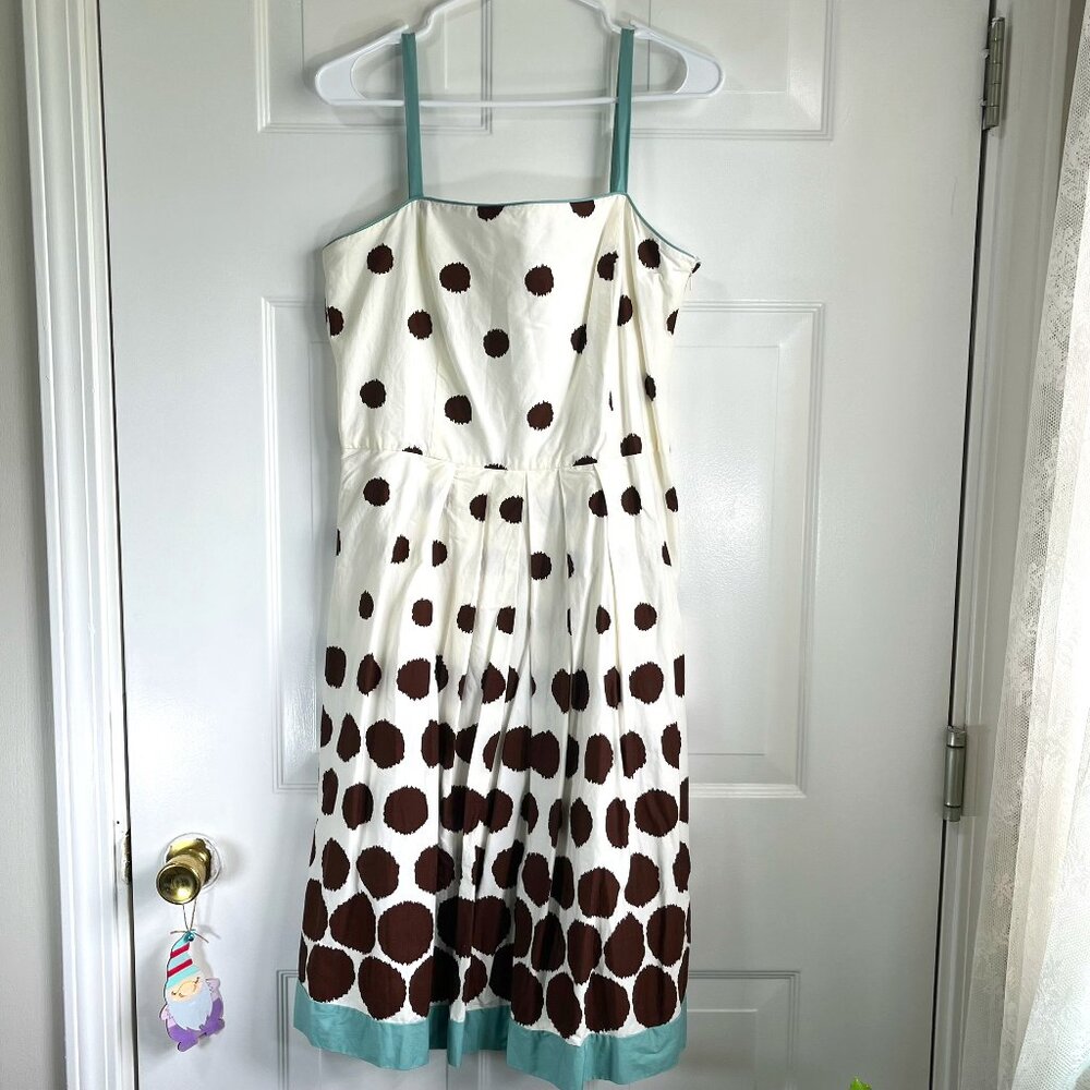 Dress Barn Cream and Teal Fit and Flare Cotton Sundress Brown Circles Size 12